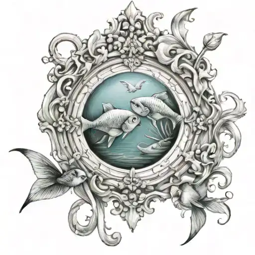 Old Mirror Representing 2 Pisces Inside Pool