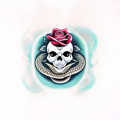 Skull And Rose And Snake And Fire