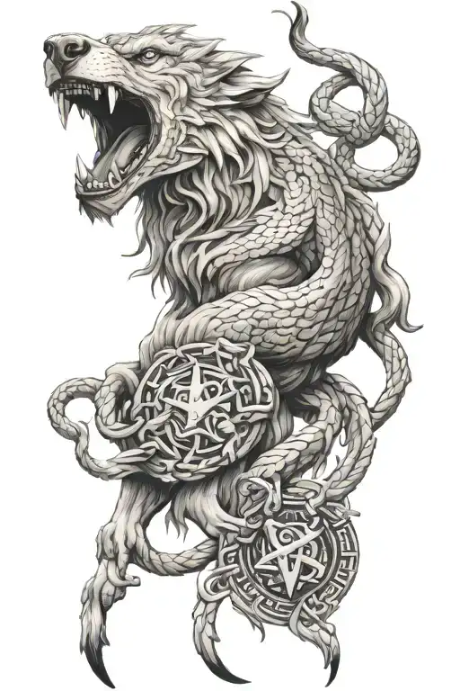 Fenrir Whit Runes And Snake