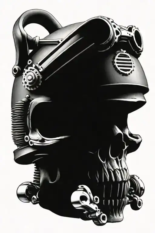 Incorporate Gears And Pistons Into A Tattoo Of A Skull Wearing A Motorcycle Helmet