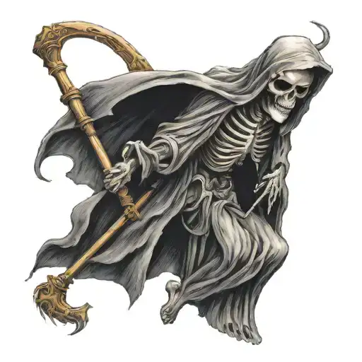 Skeleton Grim Reaper Holding A Scythe