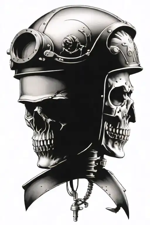 Incorporate Engine Pistons Into A Tattoo Of A Skull Wearing A Harley Davidson Motorcycle Helmet