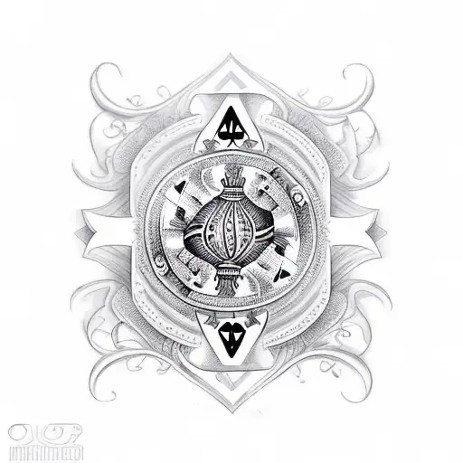 A Realistic Tattoo Of A Playing Card Surrounded By Musical Notes