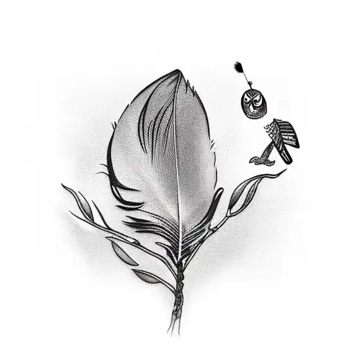 Olive Branch And An Owl Feather Connected By A Bead