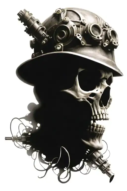 Create A Tattoo With A Skull Surrounded By Engine Intertwined