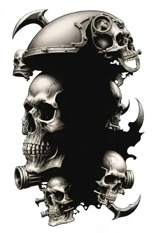 Create A Tattoo With A Skull Surrounded By Engine Pistons