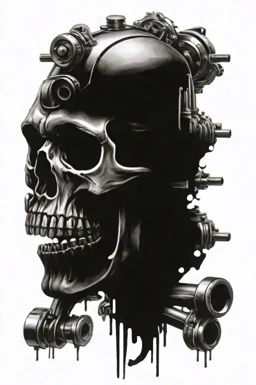 Create A Tattoo With A Skull Surrounded By Engine Pistons