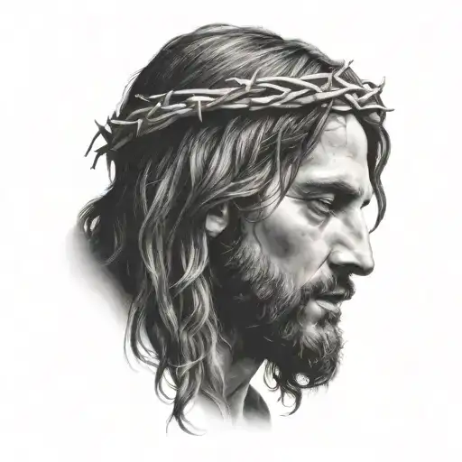Very Realistic Portrait Of Jesus Christ Looking Down With Crown Of Thorns