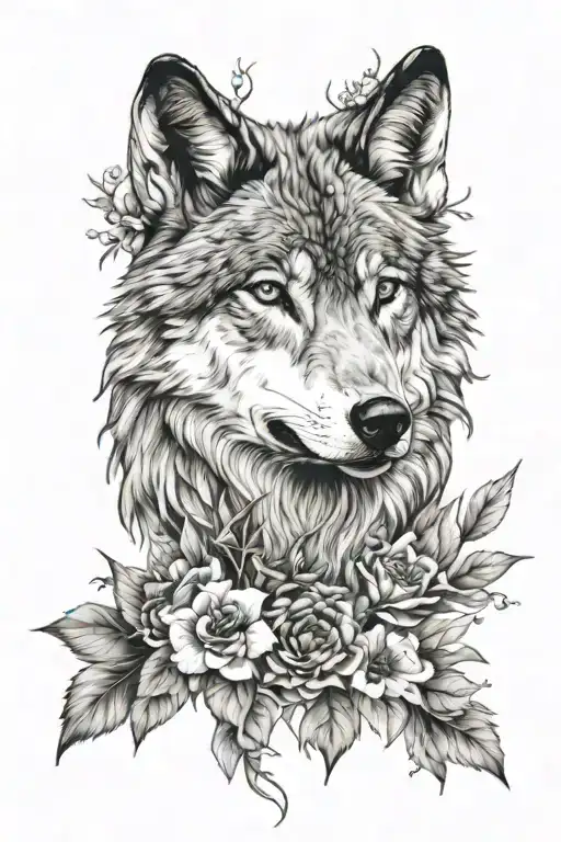 Wolf And Flowers