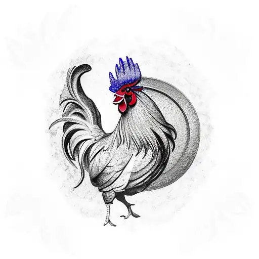 A Realistic Rooster Perched On A Stack Of Colorful Gems