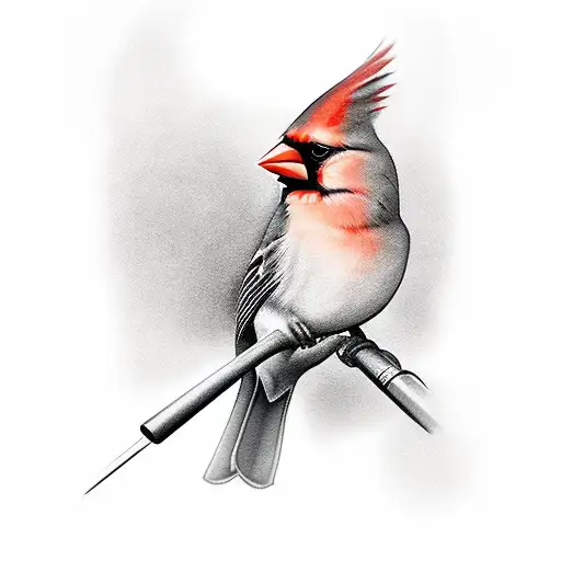 Cardinal Bird Perched On A Baseball Bat