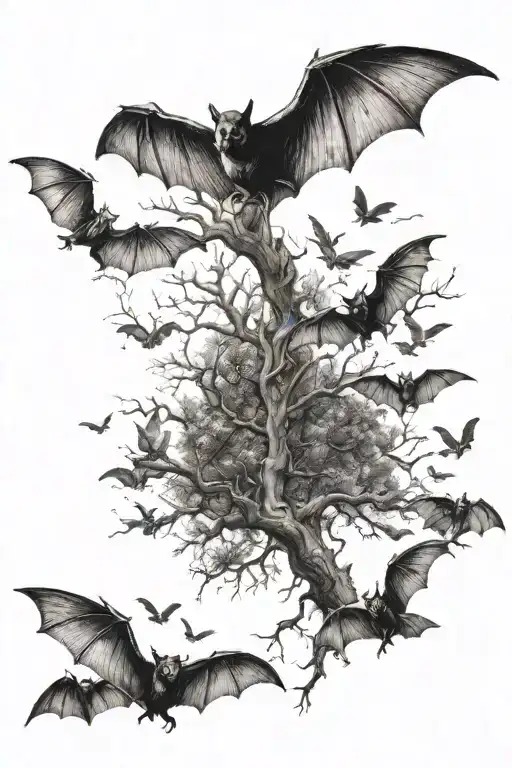 Posion Tree And Bats Flying Across