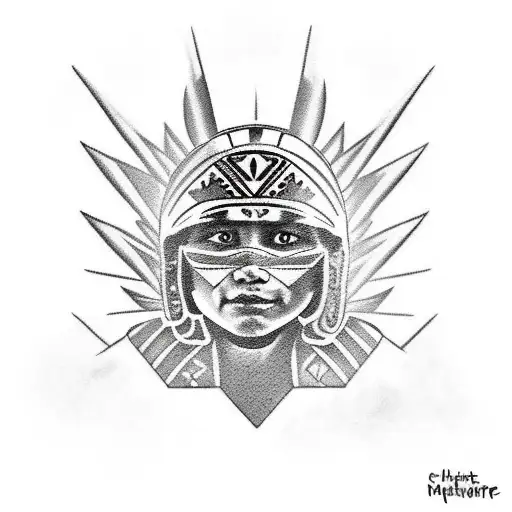 Aztec Warrior Giving Child Helmet