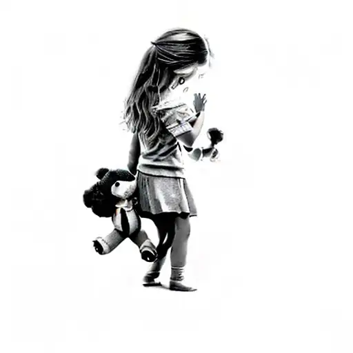 A Little Girl Hugging A Teddy Bear