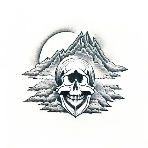 Skull Moon And Mountains In Forest