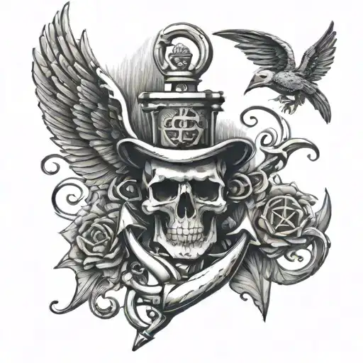 Anchor With Wings And Bomb Skull Us Navy