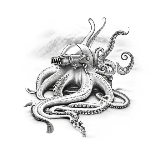 Realistic Image Of Scuba Diver Surrounded By An Octopus