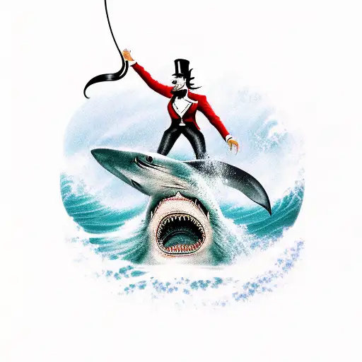 Shark Is Surfing On A Wave With A Top Hat And A Monocle On