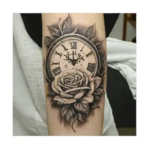 Mountains Clock Roses Intertwined