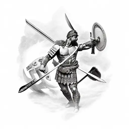 A Roman Warrior Battling A Demon In An Ancient Castle