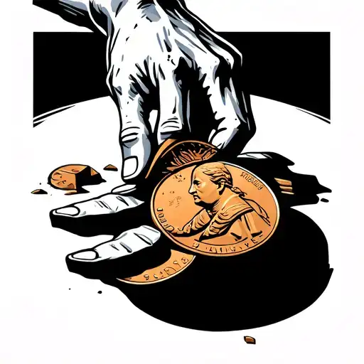 Realistic Weathered Hand Reaching Out Trying To Pick Up A Broken Penny