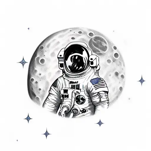 Space Man On The Moon Looking At Stars
