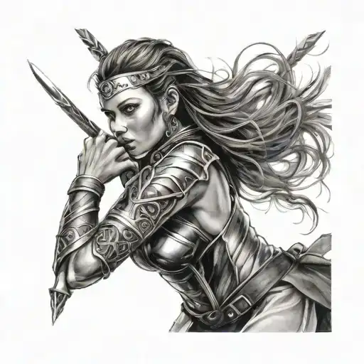 Female Warrior Upper Arm Black White Drawing