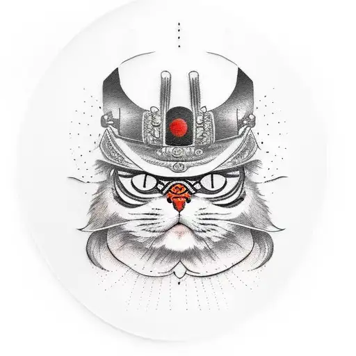 Samurai Cat Red Sun Straw Hat