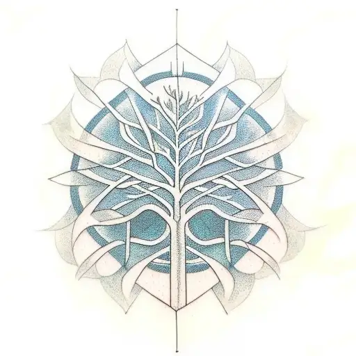 A Geometric Tattoo Of A Tree With Branches Forming Intricate Patterns