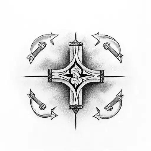 Zulfiqar And Bow Forming Cross With An Arrow In Between