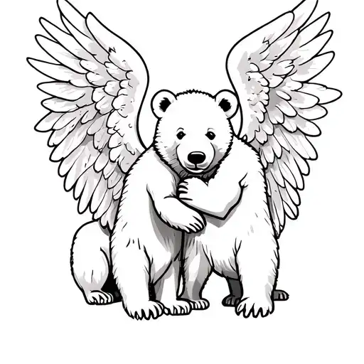 Bear Cub With Angel Wings And Two Parents