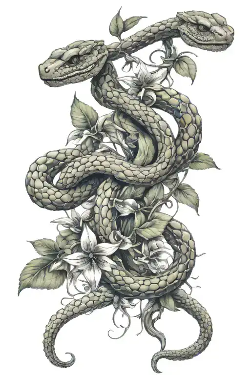 Spinal Tattoo With Snake And Vines Growing