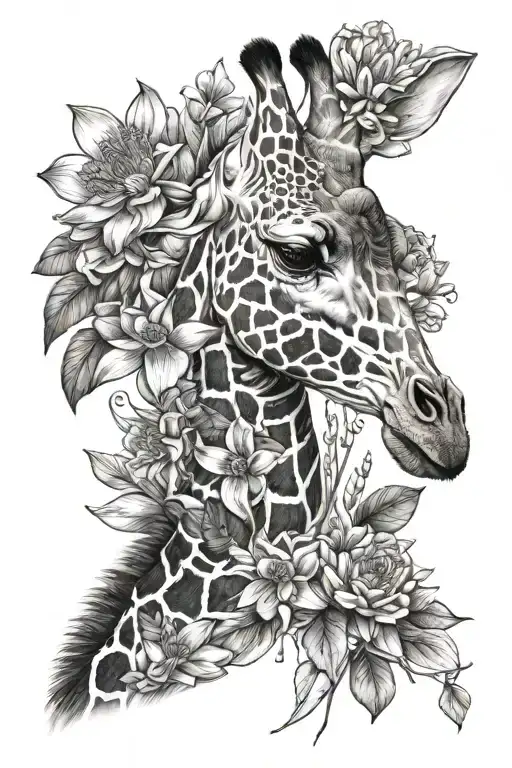 Giraffe With Water Lily And Larkspur