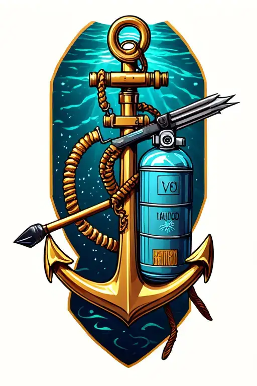 Anchor With Spear Gun And Scuba Tank