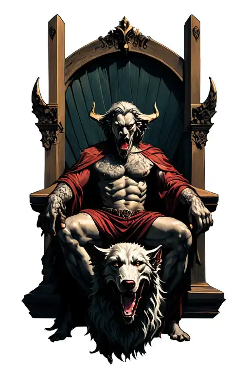 Hades Sitting In The Throne And Cerberus