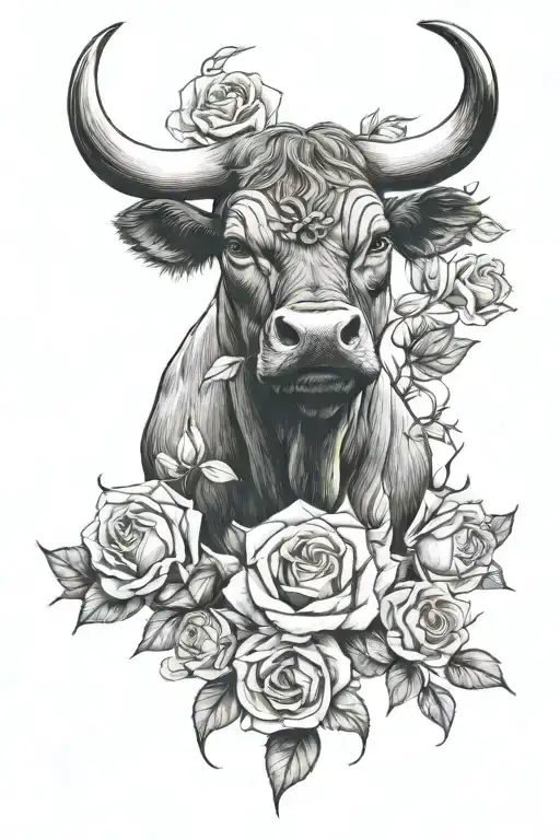 Bull Head With Roses Bellow