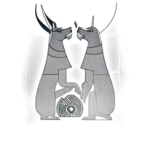 Anubis And Ra Playing A Game Of Chess In Front Of The Pyramids