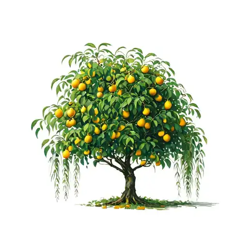 2 Full Size Lemon Tree With A Small Baby Cherry Colored Willow Tree Between Them
