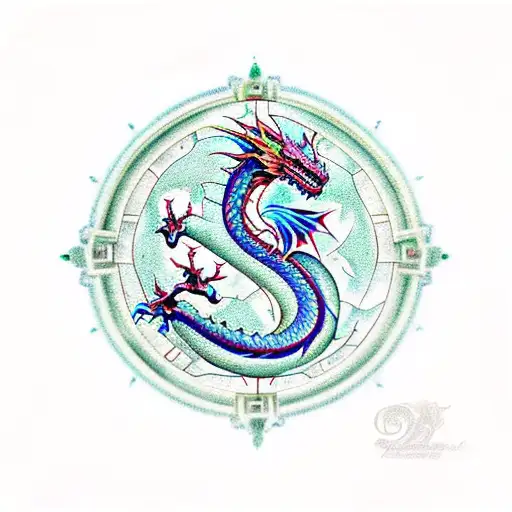 Dragon Surrounded By Stain Glass Windows