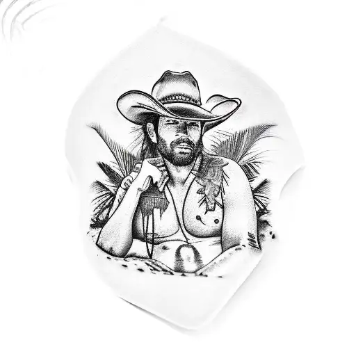 A Cowboy Laying In A Hammock Between Two Palm Trees