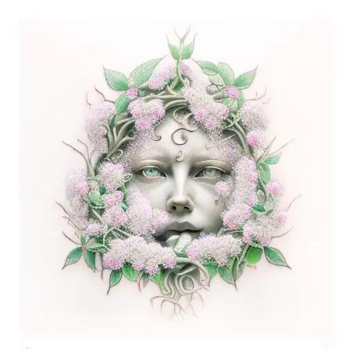 A Realistic Portrayal Of Flowering Vines Growing Around A Weeping Angel