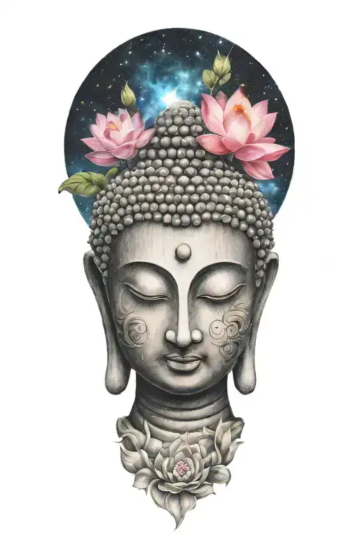 Buddha And Galaxy And Lotus Flower Blooming