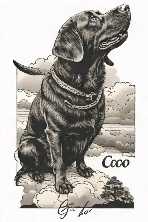Female Labrador Dog Smiling From Heaven With A Name Written Down As Coco