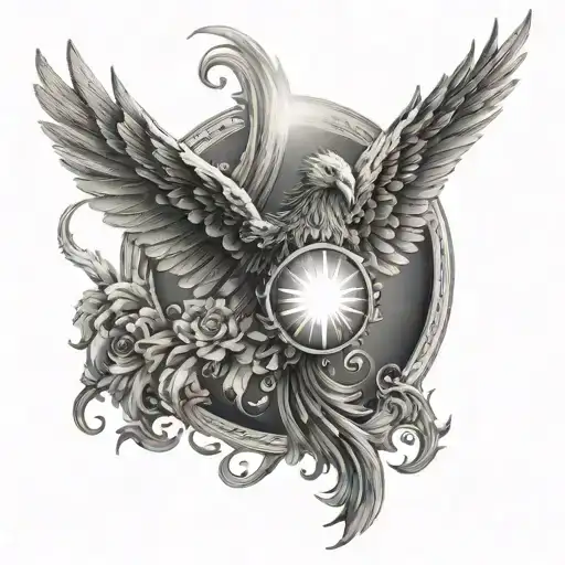 Female Phoenix Angel Wing And A Sun