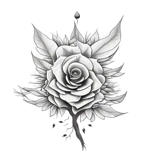 Slim Tree With Roots And Flowers