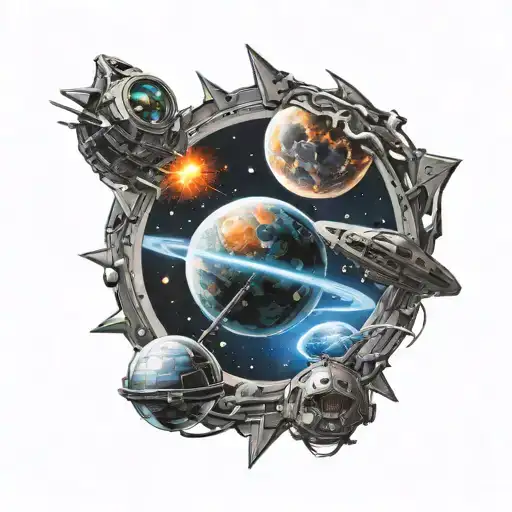 Space Battle Scene Featuring Black Hole And Aliens