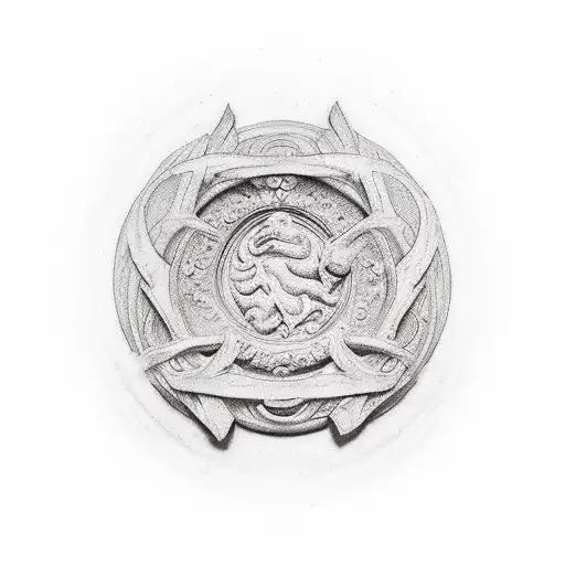 Trinacria Carved Into Skin As If It Were Stone Circle Border