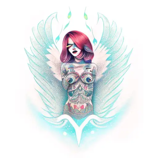 Music Siren Full Body Teal With Tattoos Red Hair