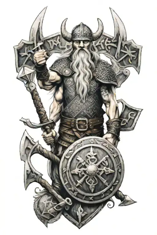 Nordic Vikings With Ships Shields And Axes