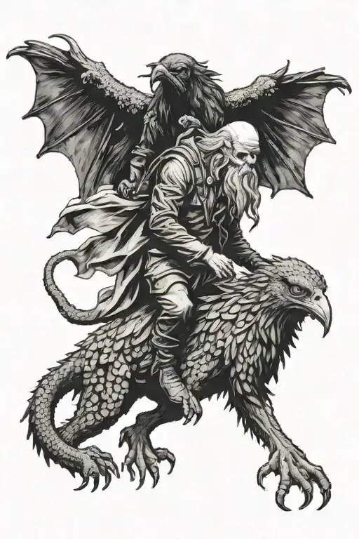 Cthulhu Walking With Raven On Shoulders